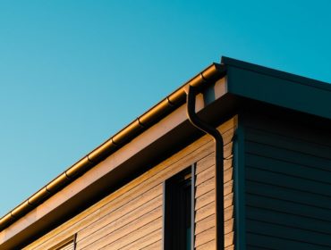 Modern building exterior with clear blue sky